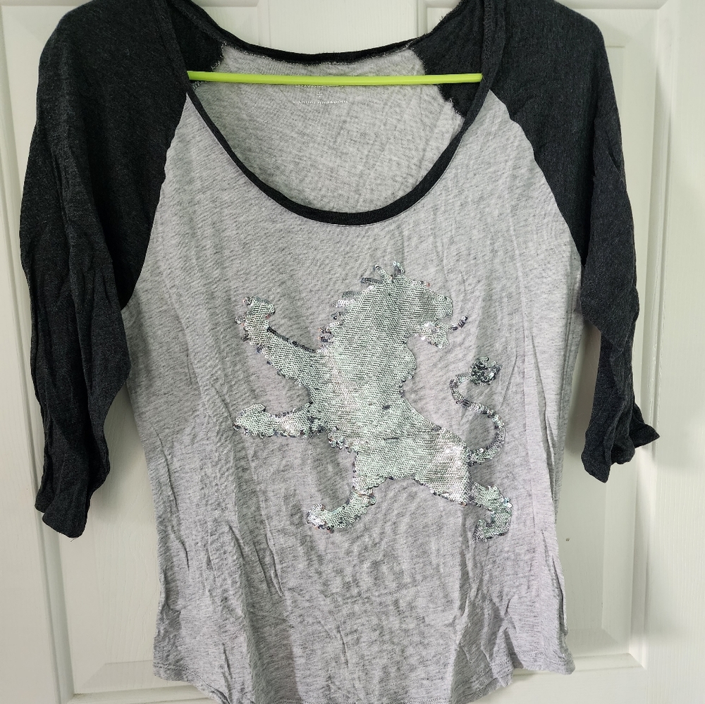 Express Sequin Embellished 3/4 Sleeve Top
